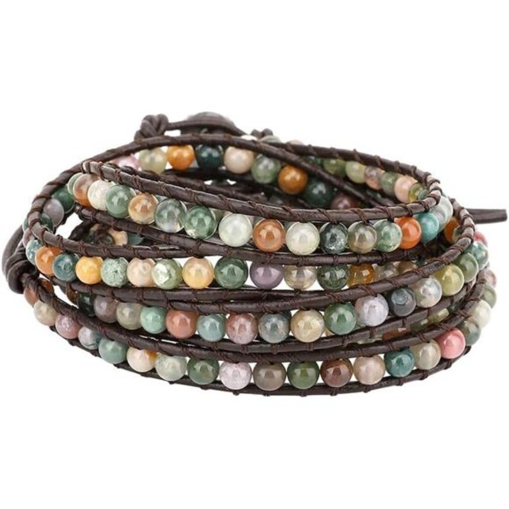 Layered Leather Bracelet, Rivet Leopard Print Bohemian Style Multilayer Bracelet